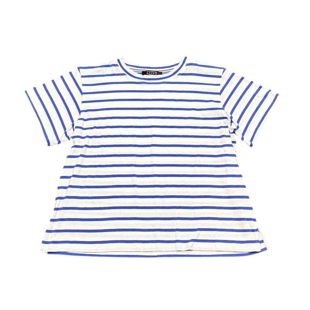AYR Crop Women's S Blue/White Striped T-Shirt Cotton Preppy Coastal Classic